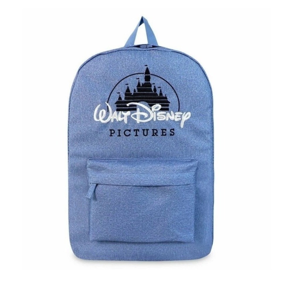 Walt Disney Pictures Large Backpack School Bag Embroidered Castle Logo Blue EUC